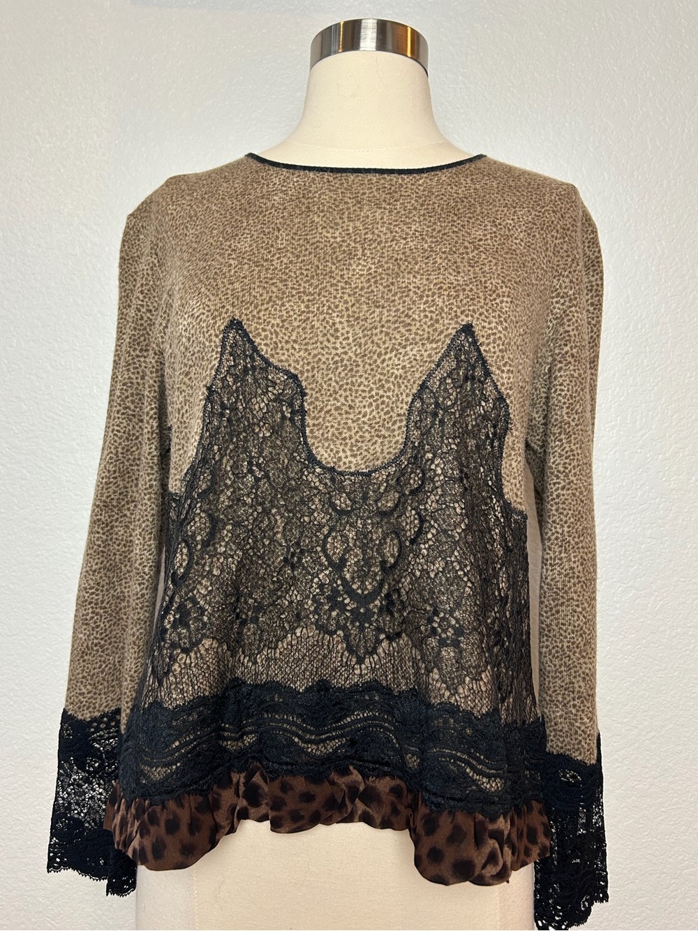 Bleu Blanc Rouge Made In France Sweater Women's 46/L Brown Black Animal Print